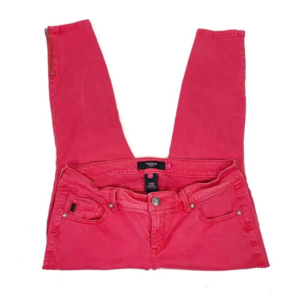 Torrid Stiletto Cropped Skinny Jeans Red Poppy Stretch Denim Zipper Ankle 14 R